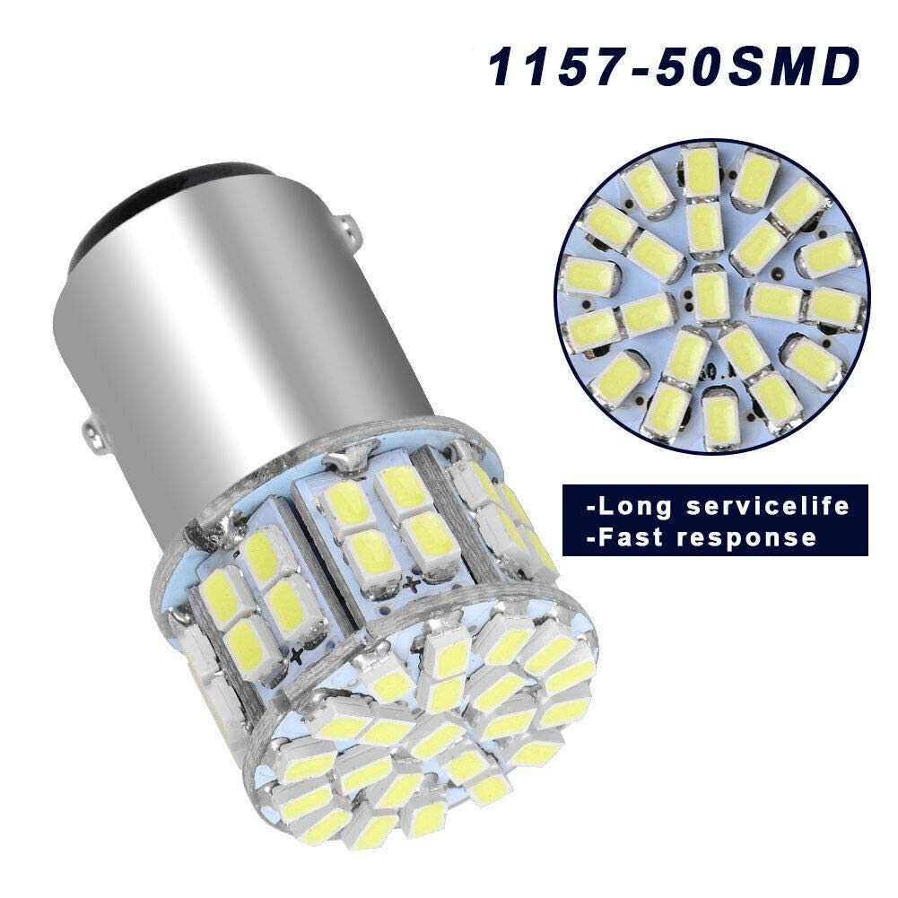 pizarra 2Pcs 6000K White 1157 50SMD Tail Brake LED Lights Bulb BAY15D 12V