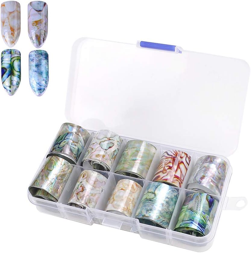 WOKOTO 10 Rolls Shell Pattern Starry Sky Nail Transfer Foil Stickers Wraps Transfer Decals Foil For Nails Art (1.0inchs39.4inchs / 2.5cm100cm)