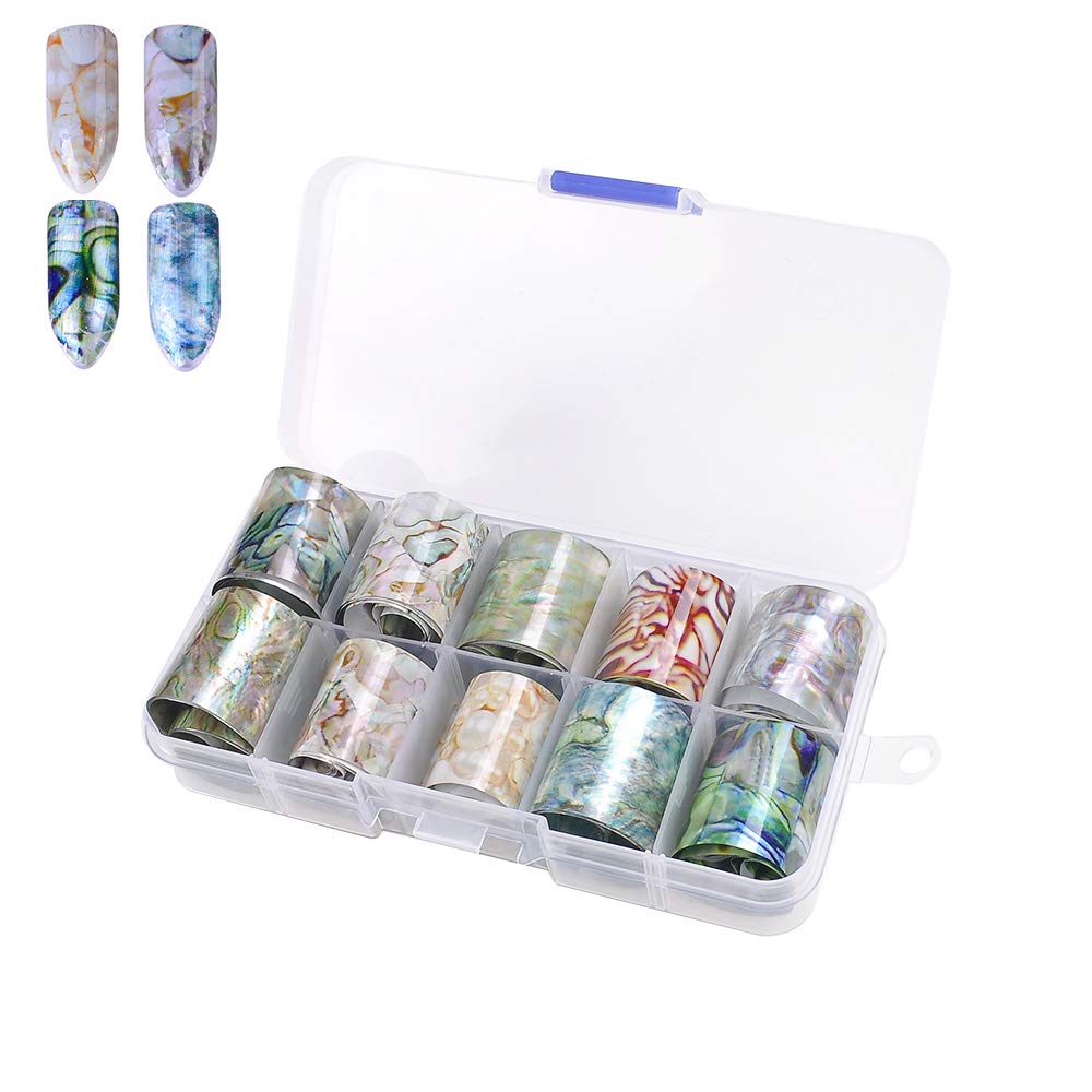 WOKOTO 10 Rolls Shell Pattern Starry Sky Nail Transfer Foil Stickers Wraps Transfer Decals Foil For Nails Art (1.0inchs39.4inchs / 2.5cm100cm)