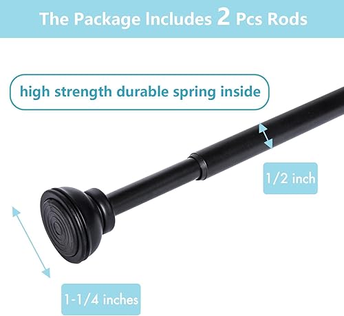 Miniatura 20 de KXLife Paquete de 2 barras de cortina de tensión de resorte, barra decorativa de tensión de 1/2 pulgada para ventana, barra de café bronce, (22-36)