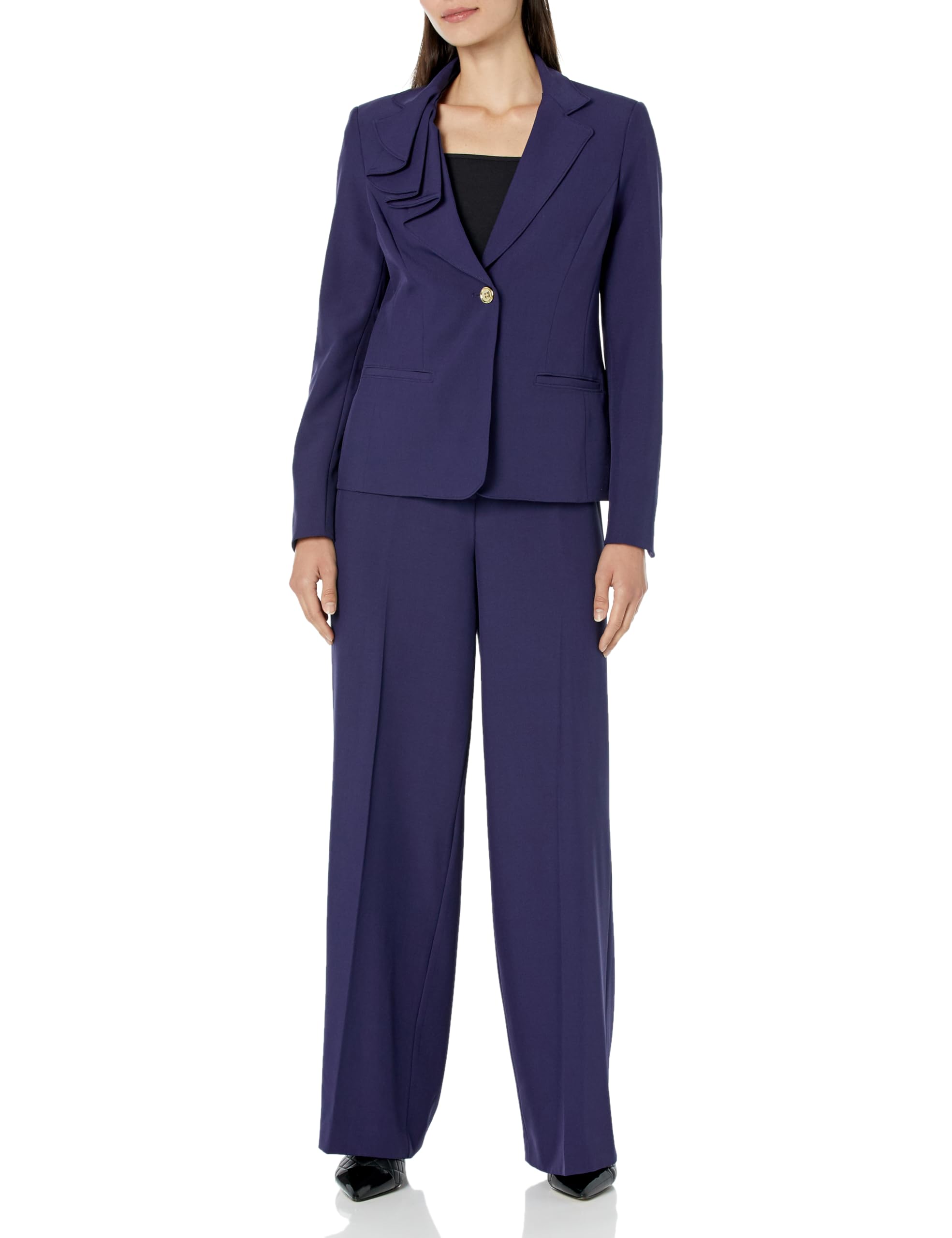 Women's Asymmetrical Ruffle 1 Button Jacket & Wide Leg Pant
