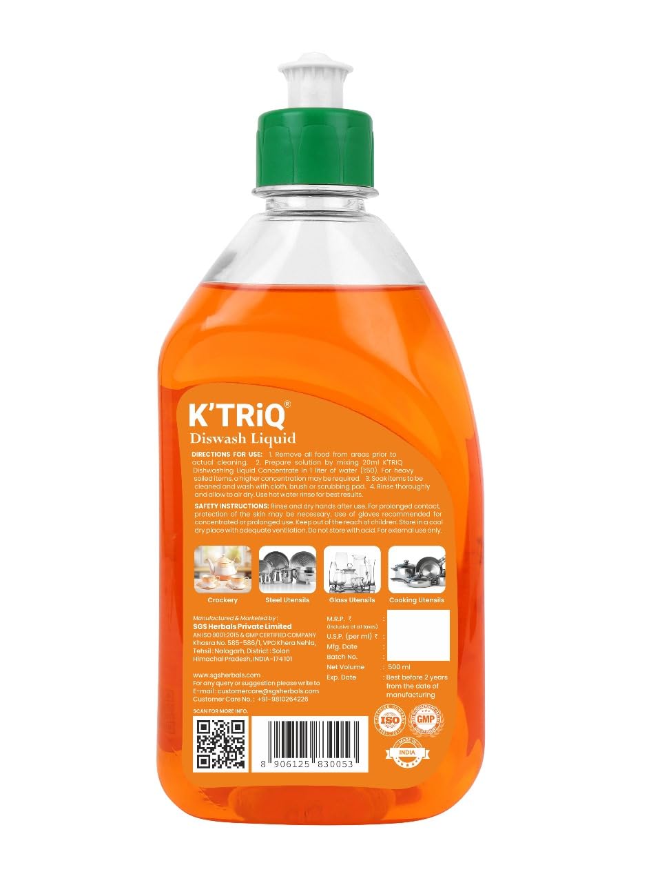 K'TRiQ Dishwash Liquid, Orange Flavour β 500 ml, Powerful Grease Removal, Long-Lasting Freshness, Gentle on Hands, Eco-Friendly Formula 4