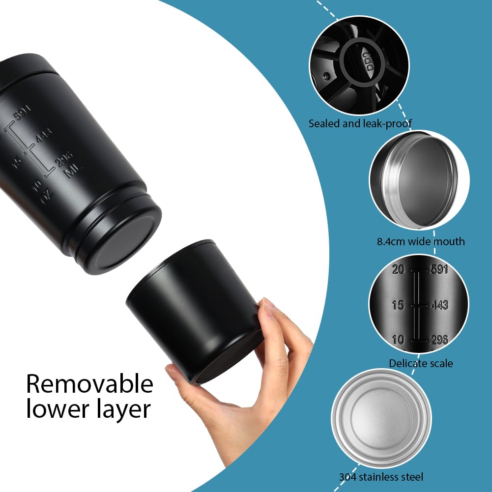 ACWOO Shaker per Proteine in Acciaio Inox Bottiglia, 700 + 200 ML Shaker Steel con Scomparto per Polvere e Miscelatore Sfera, per Bevande Proteiche per Gli Appassionati di Sport All'aria Aperta