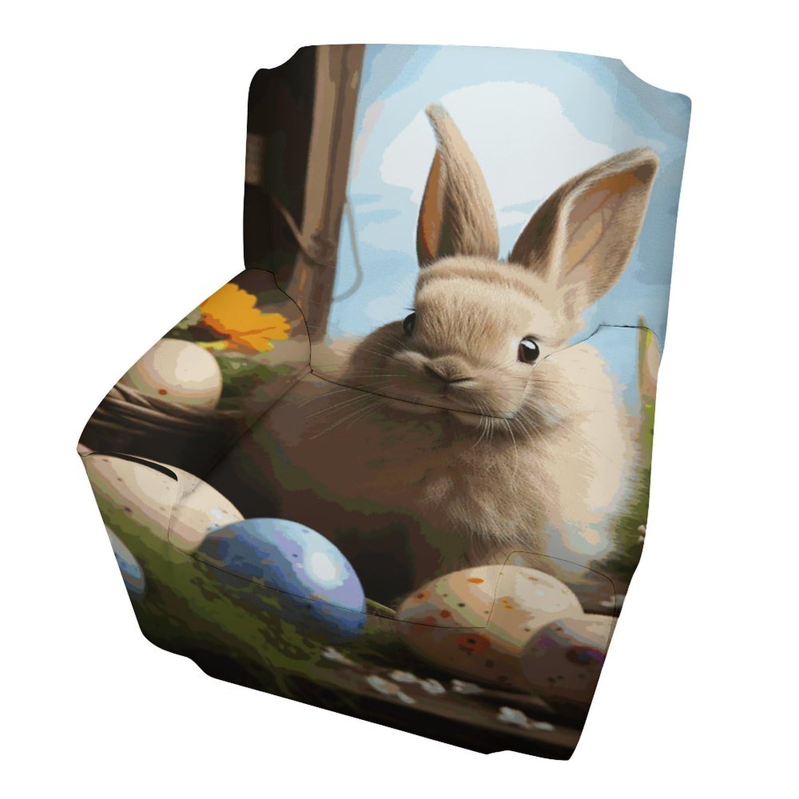 Fodpand Style Easter Rabbit And Easter Eggs Sofa Cover Soft 1 Seater Sofa Slipcover For Pets Washable,Couch Cover With Elastic Straps Furniture Protector