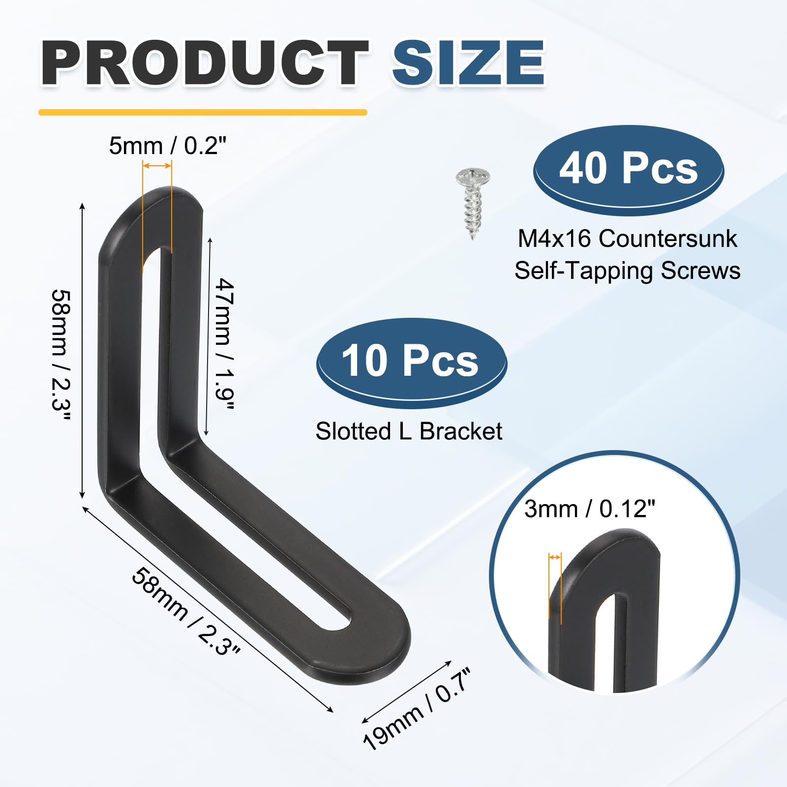 QUARKZMAN 10 Pezzi Staffe Angolari Regolabili 2.3"x0.7"x2.3" Colore Nero | A L, Supporto In Acciaio, Con Fessure, 90 Gradi, Per Scaffalature Costruzione Mobili In Legno