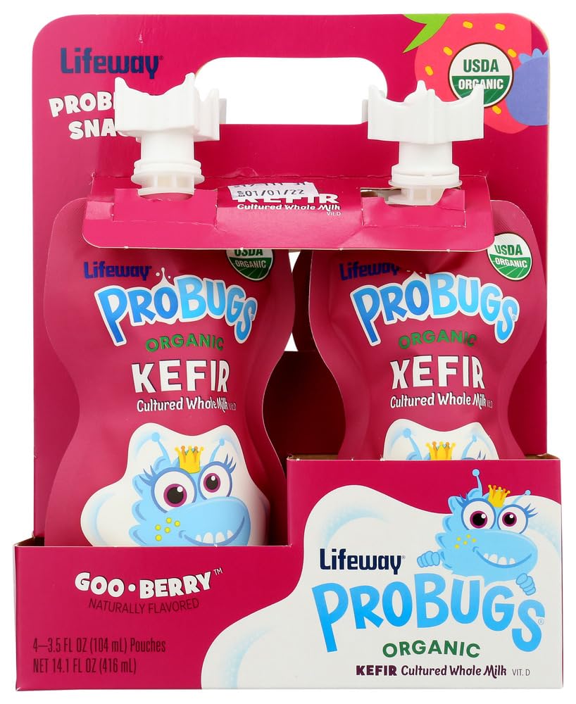 Lifeway Organic Goo Berry Probugs Whole Milk Kefir, 3.5 Fluid Ounce - 4 count per pack -- 6 packs per case.
