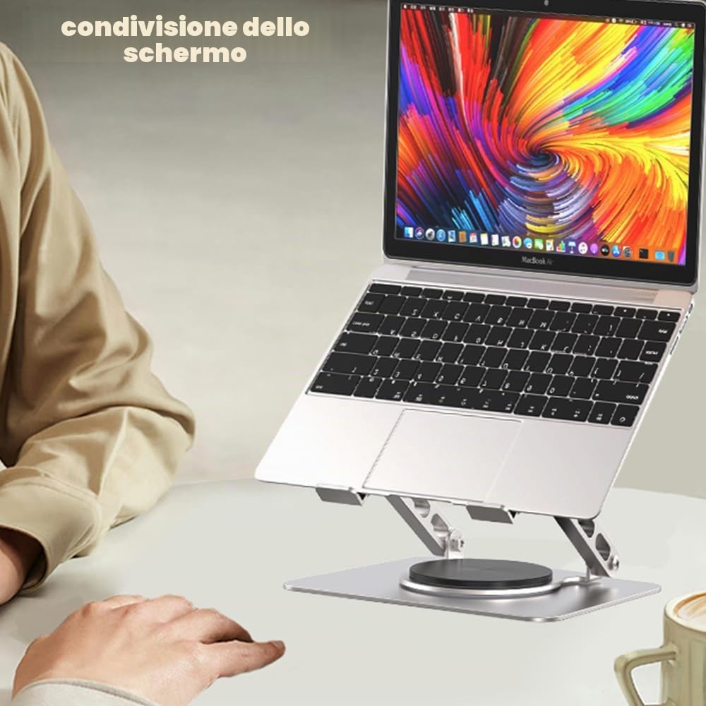 360° Supporto PC Portatile Pieghevole Ergonomico da Scrivania, Porta Laptop Stand Ergonomico Compatibile con Portatili e Tablet da 10"-17.3", Argent