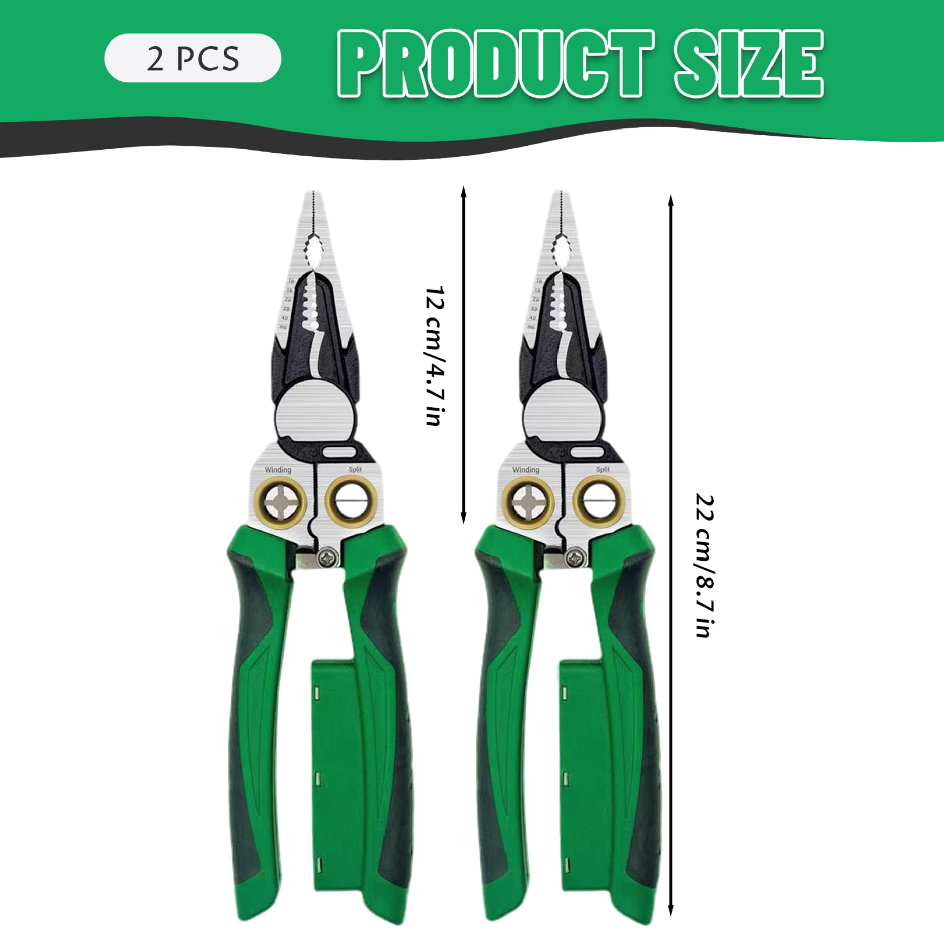 Pelacables 8 en 1 con probador de voltaje, 2 alicates multifuncionales para electricista para pelar, cortar, engarzar y probar voltaje CA/CC (12-250 V).