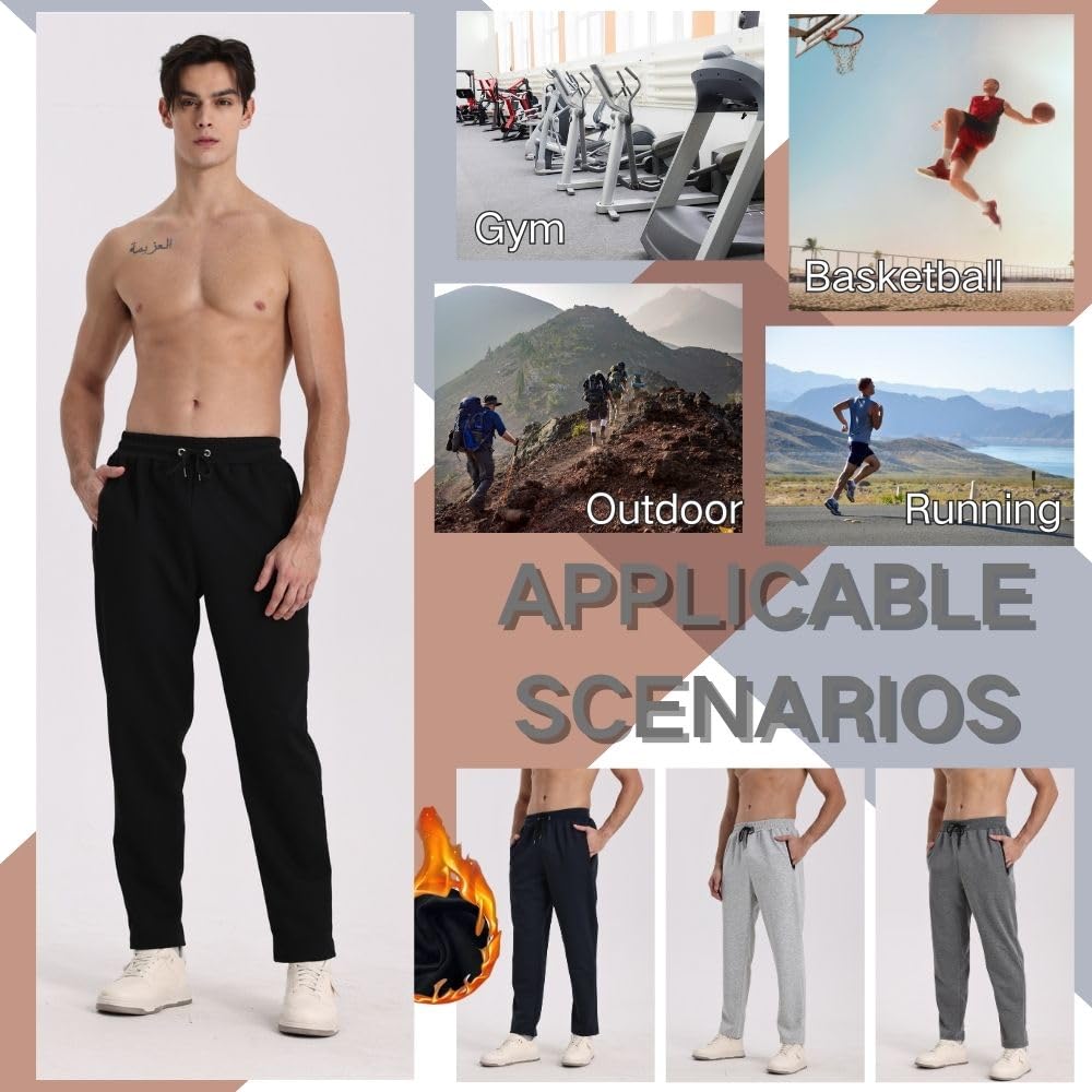 Pantaloni da jogging da uomo, confezione da 3, da jogging, da uomo, sportivi, con cerniera, traspiranti e flessibili