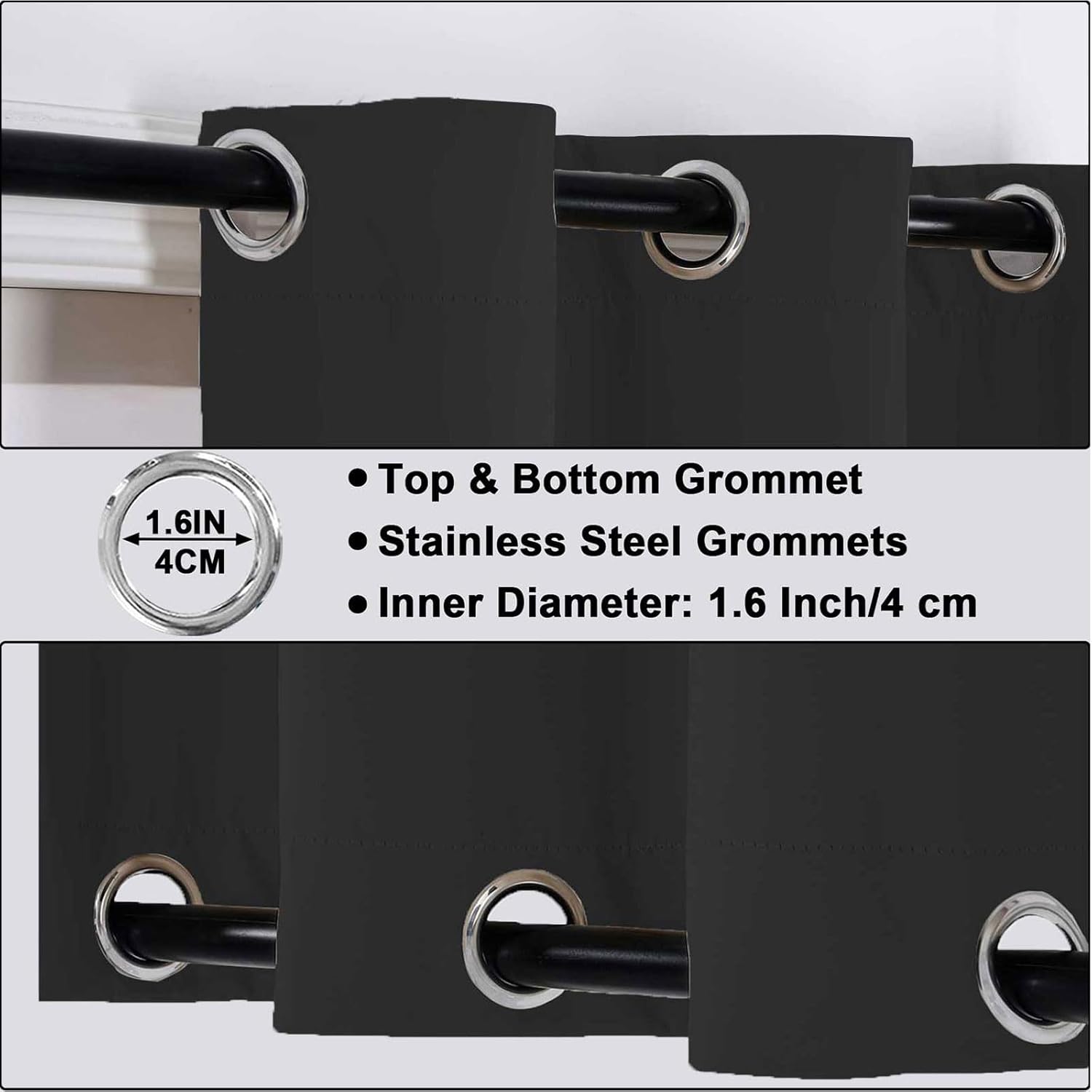 Outdoor Curtains for Patio Waterproof Weatherproof Blackout Curtains with Grommets on Top & Bottom, Sun Blocking Privacy Curtain for Gazebo, 1 Panel, W47 x L47, Black