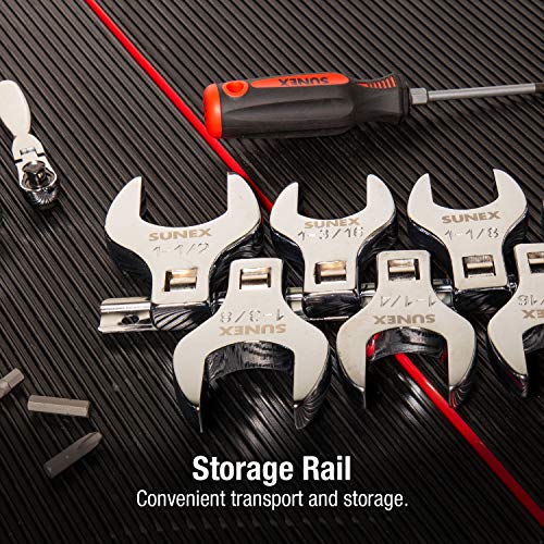 Sunex 9720A 1/2-Inch Drive Jumbo Sae Crowfoot Wrench Set, 1-Inch - 1-3/8-Inch, Fully Polished, 7-Piece (Includes Storage Rail) #TOP4