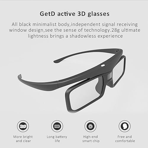 Miniatura 4 de Gafas 3D, lentes 3D recargables de 144 Hz con obturador activo para proyector DLP Link 3D, obturador activo RF 3D con alta tasa de transmisión de