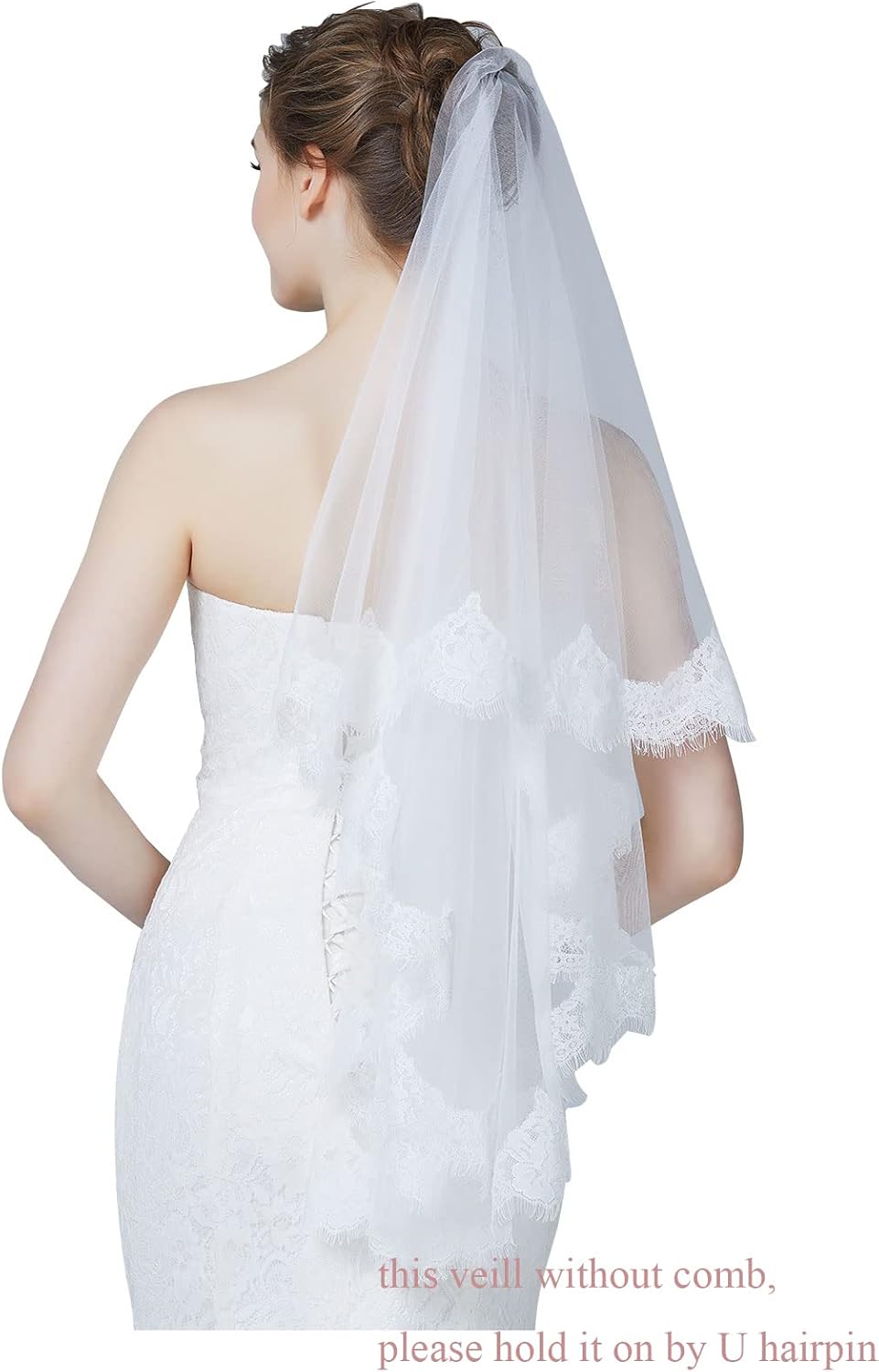 Wedding Bridal Mantilla Veil Eyelash Chantilly Lace Trim Waltz Cathedral Length Ivory White
