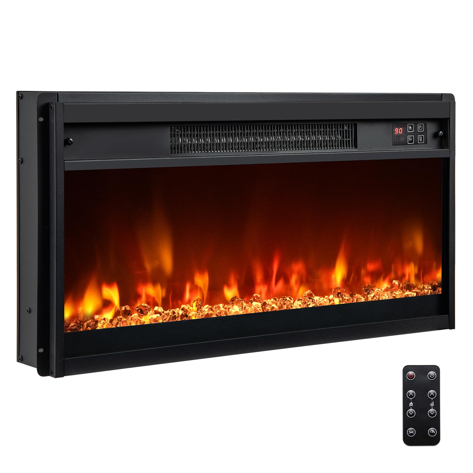 RELAX4LIFE 26" Elektrokamin mit heizung, schwebender Kamin mit LED-Ambientelicht & 3D-Flammeneffekt & Kristall-Glutbett, Deko Wandkamin mit Fernbedienung, 1500 W, 8 Flammenfarben, 9H-Timer, 17℃-32℃