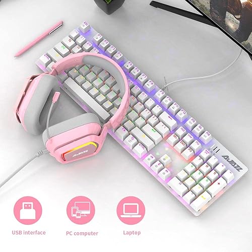 Miniatura 6 de NACODEX AX368 Auriculares para juegos con cable rosa con micrófono - Sonido envolvente estéreo 7.1 - Control de volumen - Diadema ajustable con