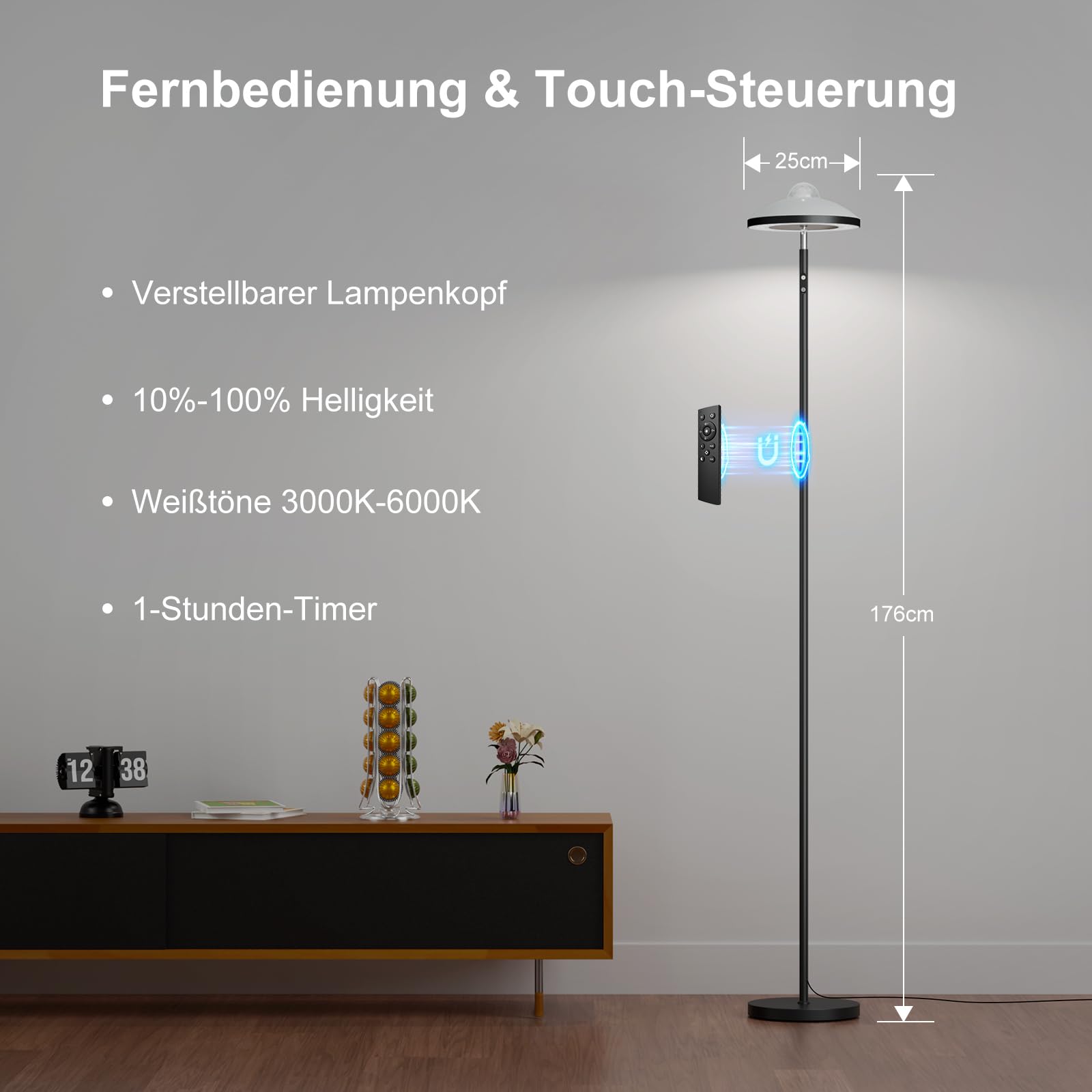 DUSKTEC 3-in-1 Stehlampe mit Galaxy Star & RGB Aurora Projektor, magnetischer Fernbedienung & Touch-Steuerung, 1400 lm, 3000K-6000K einstellbares Weiß, 10%-100% dimmbar für Wohnzimmer, Schlafzimmer