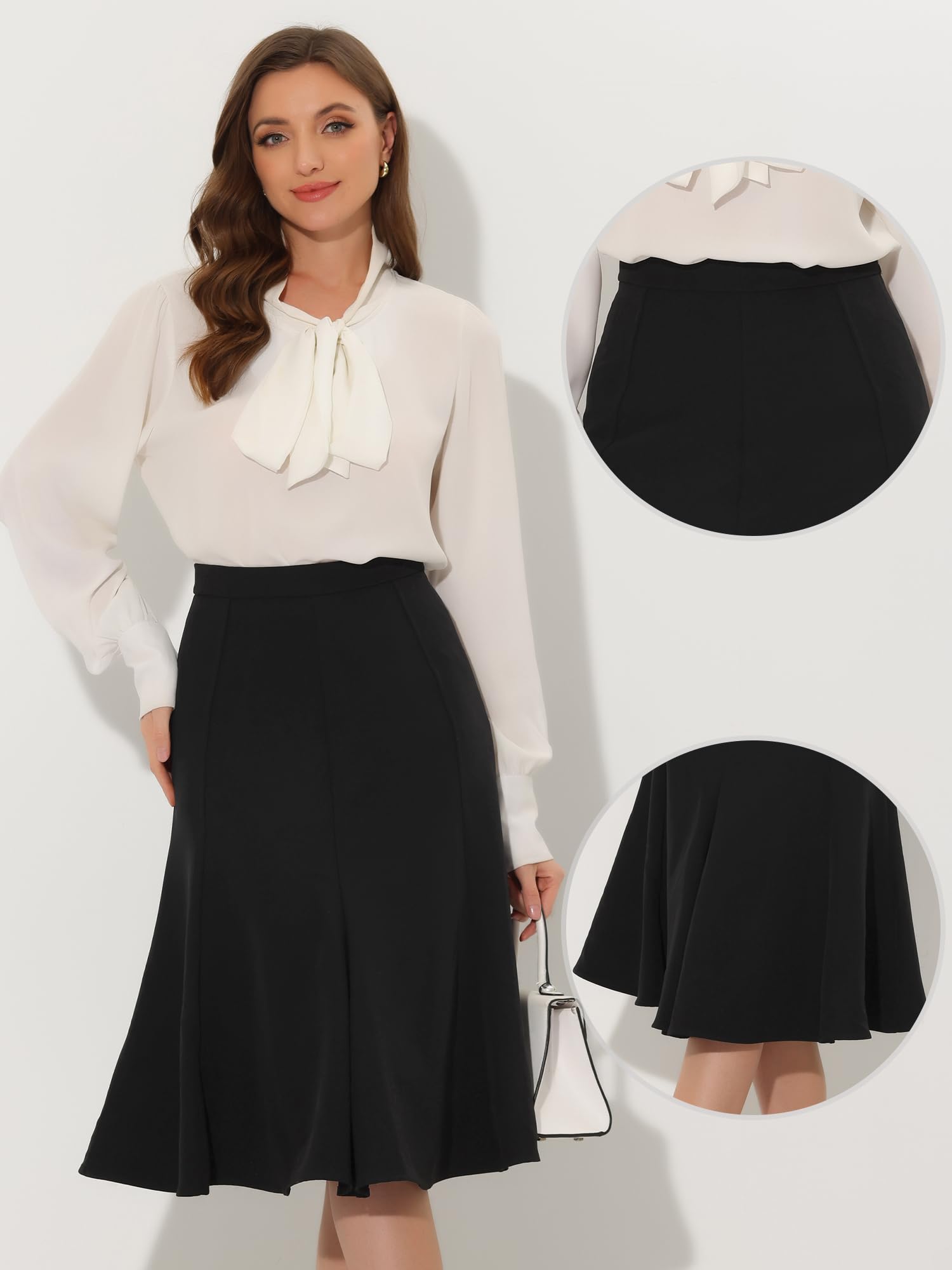 Allegra K Jupe Évasée Mi-Longue Femme avec Fermeture Éclair Latérale Jupe A-Ligne Taille Haute Jupes Trapèzes Élégantes
