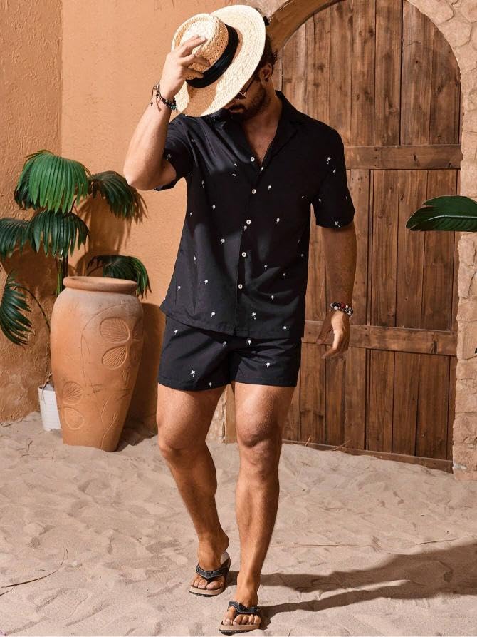 Image of GRECIILOOKS Men's Co Ord Set |Printed Shirt and Shorts Set for Men |Summer Loungewear, Beachwear & Night Suit for Daily Comfort | Nightwear Set for Mens