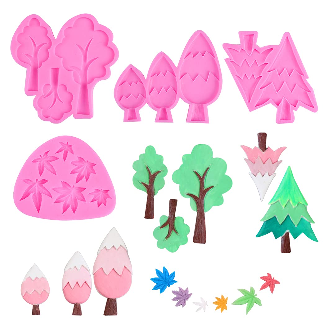 Moule en silicone d'arbre et feuille d'érable pour décoration de gâteau fondant lot de 4 pcs