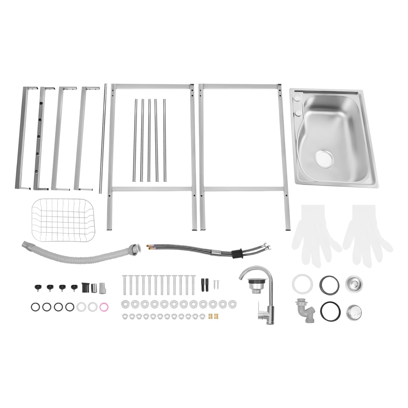 Lavabo indipendente in acciaio inox, 60 x 45 x 75 cm, 1 vasca, mobile per garage industriale, per esterni, giardino, campeggio, con rubinetto, scolapasta per lavanderia, garage, cortile