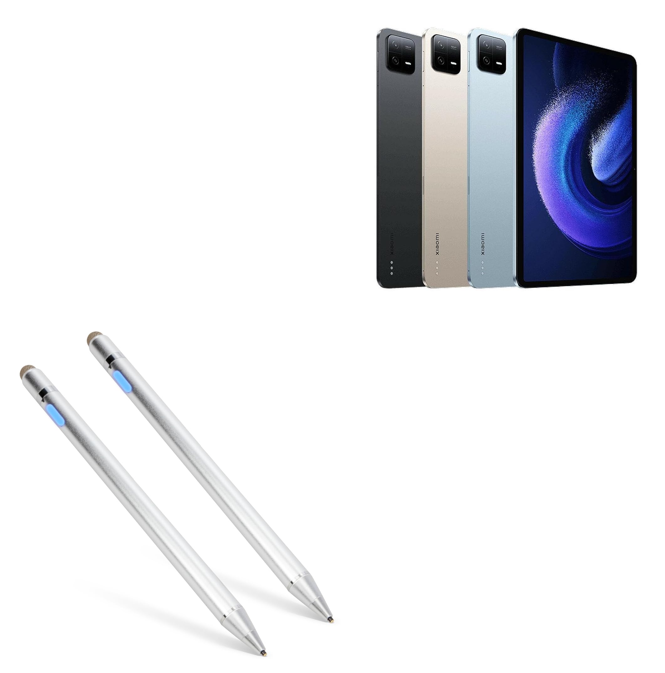 BoxWave Stylus Pen Compatible with Xiaomi Pad 6 - AccuPoint Active Stylus (2-Pack), Electronic Stylus with Ultra Fine Tip - Metallic Silver