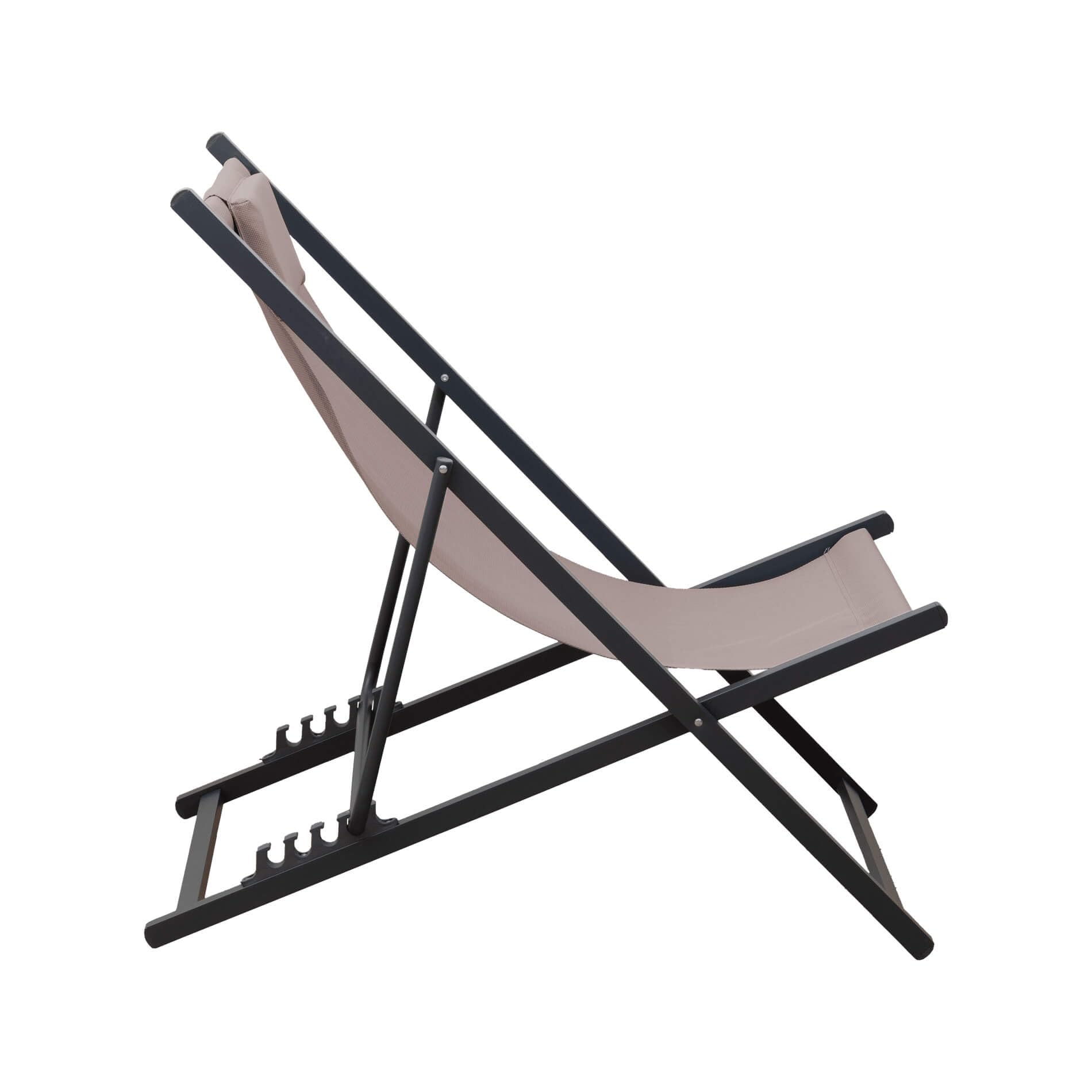 Rebecca Mobili Chaise Longue d’Extérieur, Chaise Pliante pour Jardin, Beige Gris Foncé, Aluminium Polyester, Inclinable, pour Balcon Camping - Dimensions HxLxP : 93 x 58 x 92 cm - Art. RE7146