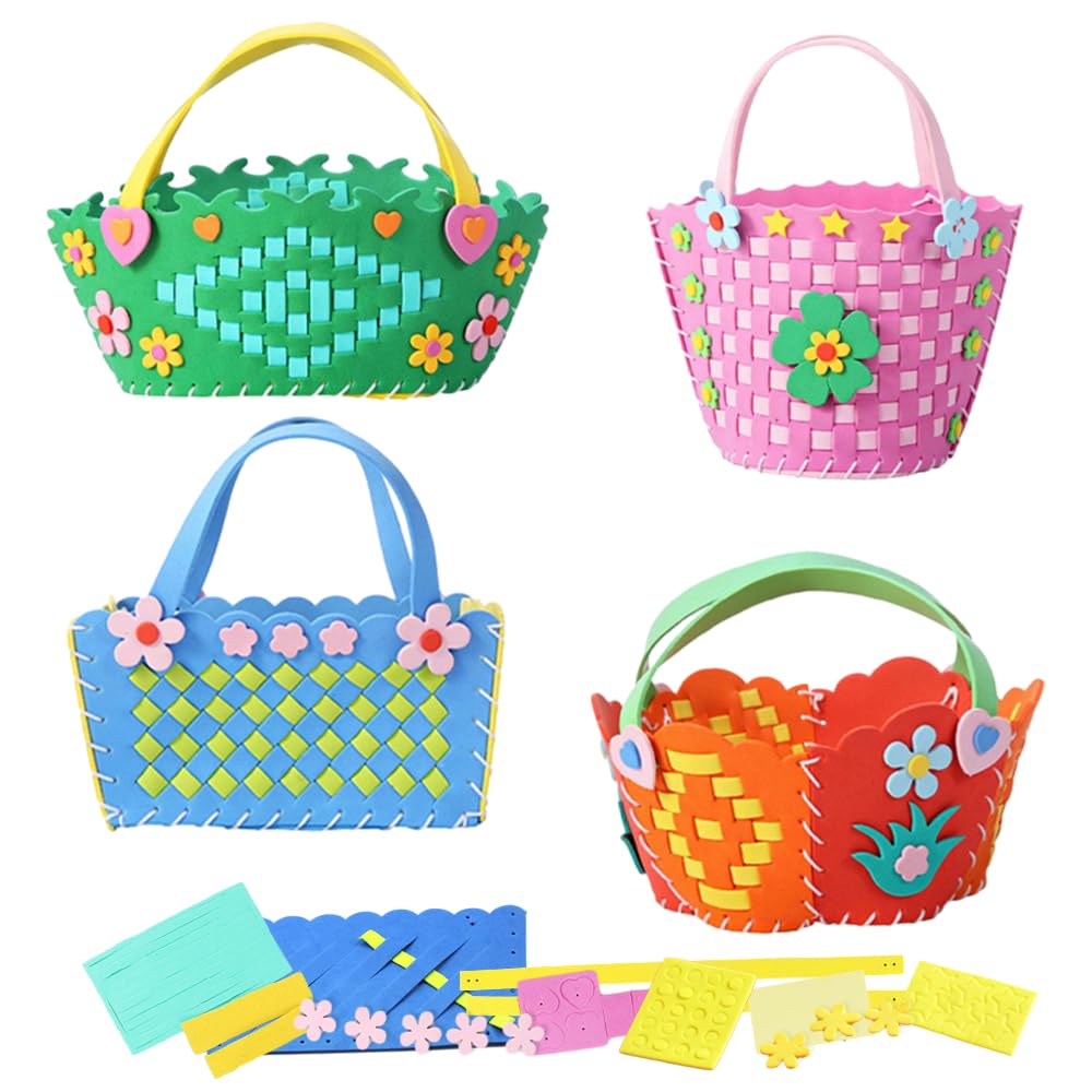 Owving Sewing Kits for Kids with Material Pack - Pack of 4,DIY Weave Your Basket Kids Sewing Supplies Gifts for Girls Ages 6 7 8 9 10 11 12 13 Years Old and Above Kindergarten Class Family Interaction