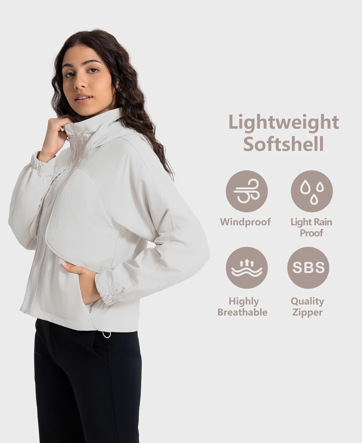 altiland Cropped Softshell Lined Rain Jacket for Women, Breathable Outdoor Hiking Hooded Windbreaker with 5 Pockets - Image 3