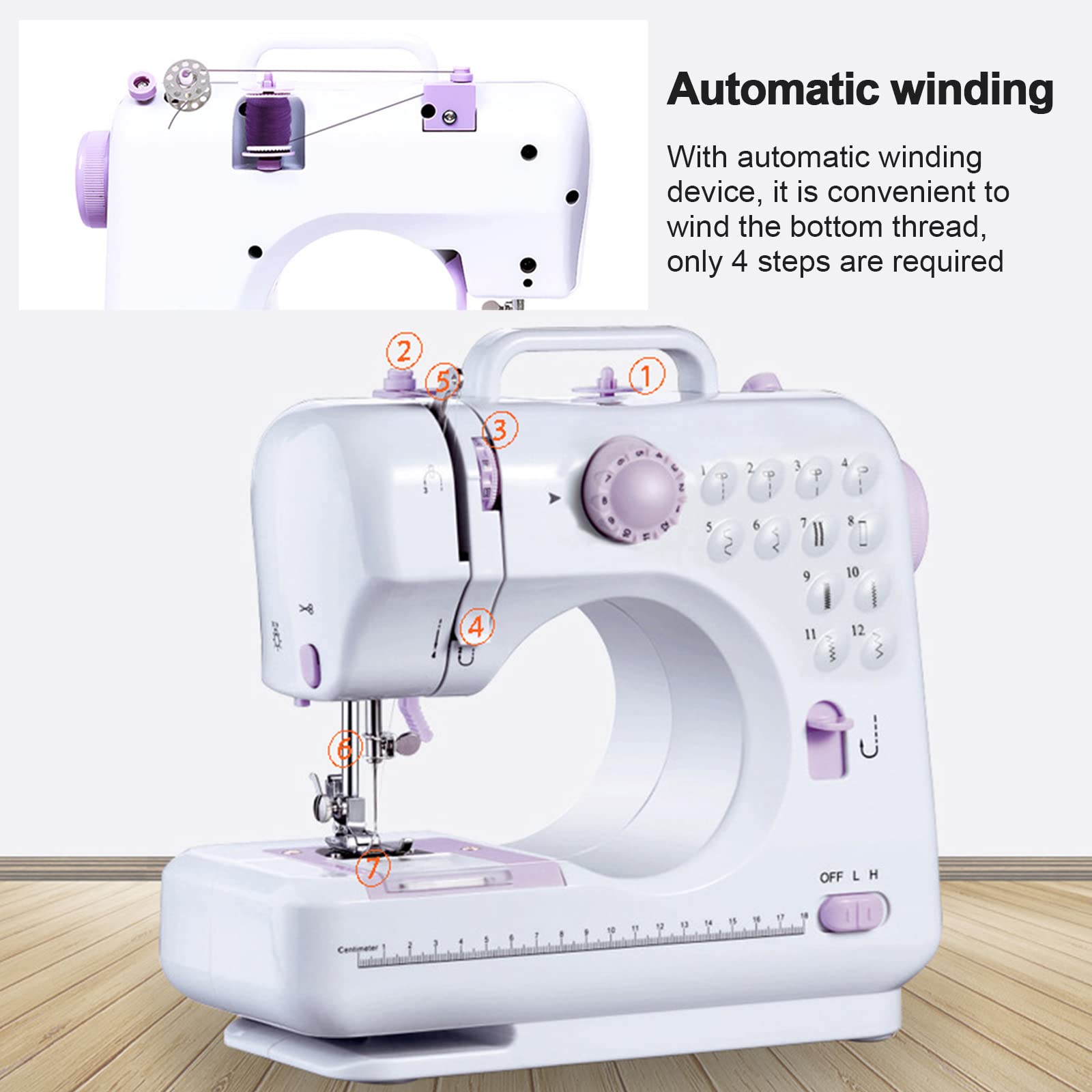 505A Elektrische Nähmaschine Mit 12 Stichmustern, Fußpedal, Nähzubehör-Set, Mini Haushalt Doppelfaden-Nähmaschine, Sewing Machine für Anfänger, für Stoffe DIY zu Hause und Outdoor