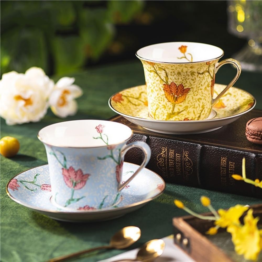Bone China zestaw do herbaty filiżanki do kawy i spodki zestaw vintage porcelanowy kubek 250 ml (niebieski)