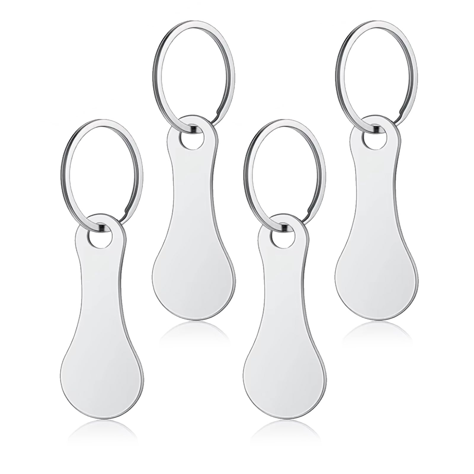 Treetribe Silver 4 Pcs Trolley Token,Stainless Steel Shopping Trolley Token With Key Ring,Removable Chip Keychain Coin Keyring For Releasing Supermarket Trolleys Shopping