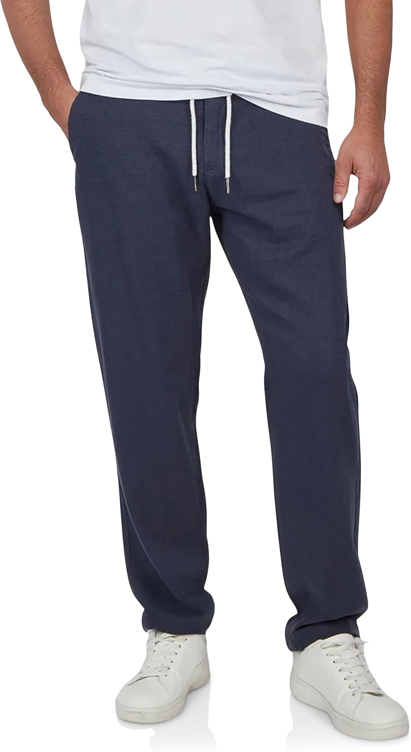riverso Linnen broek voor heren, lang, regular fit, RIVMarco, zomerbroek, vrijetijdsbroek, effen, wit, beige, olijf, blauw, zwart, S, M, L, XL, XXL, 3XL, 4XL, 5XL, zwart, 5XL