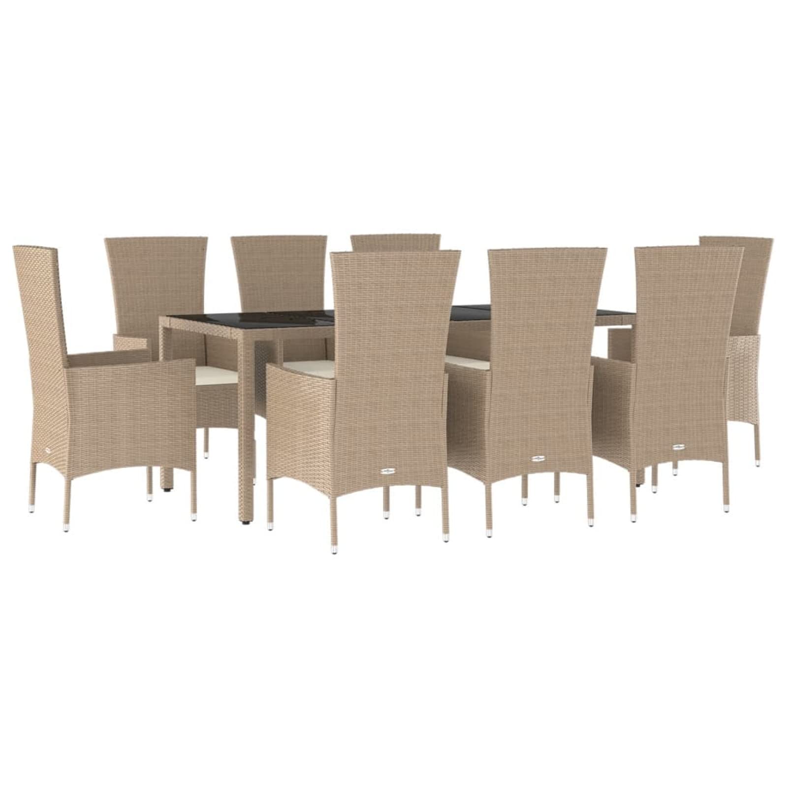 Salon de jardin en rotin pour 8 personnes avec 6 chaises de jardin, meubles de jardin, salle à manger, table de jardin, table de jardin, beige