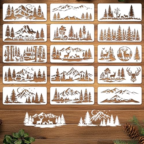 INFUNLY Lot de 15 pochoirs de peinture murale réutilisables en forme de cerf pour travaux manuels, meubles en bois de ciment, chambre à coucher, 12 x 29 cm