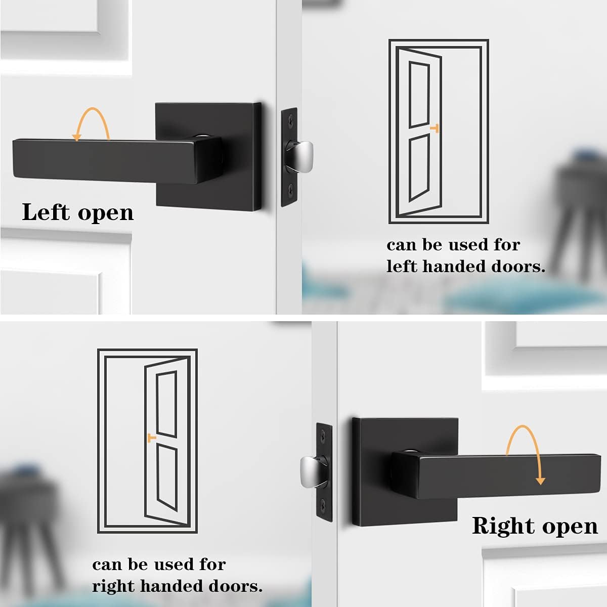 Probrico Square Privacy Door Levers Locksets in Matte Black Finish for Bedroom & Bathroom(8Pack) and Passage Door Levers Square Hall Closet Handles(8Pack)