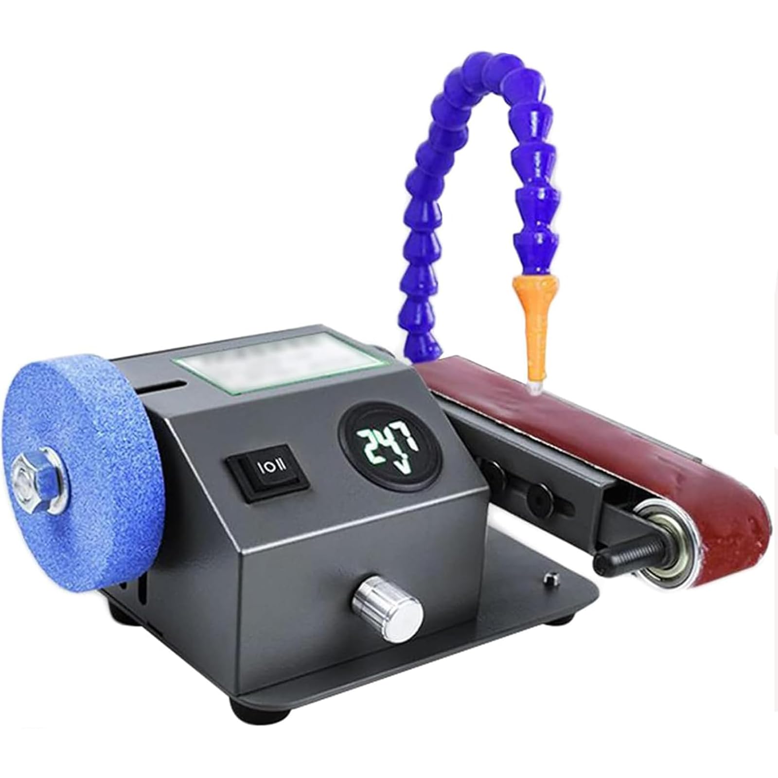 oiakus Wet Bench Sander, Heavy Duty Bench Belt Sander, Mini Electric Knife Sharpener with 10 Pieces of Sanding Belts, 0-13000RPM Speed Adjustment, for Grinding Polishing Metal, Wood