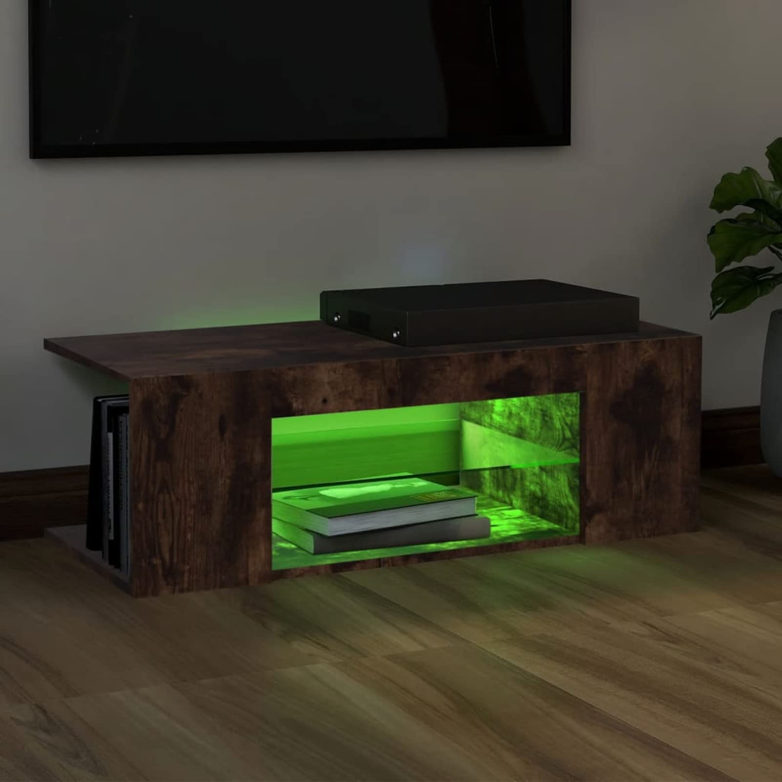 Homgoday Stolik pod telewizor ze światłami LED Dąb dymny 90 x 39 x 30 cm, szafka pod telewizor salon jadalnia stół kawowy telewizor sprzęt muzyczny szafa meble telewizor meble meble