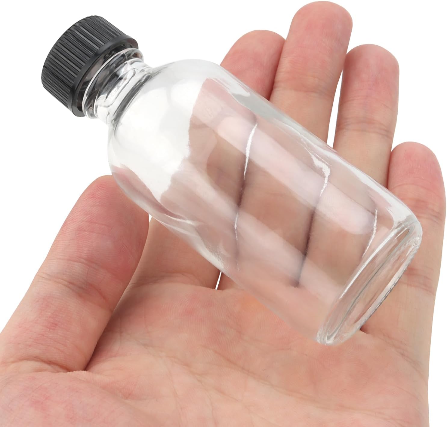 12 Pack 60ml Mini Glass Bottles, 2oz Clear Shot Bottles with Lids, Funnels, Stickers and Brush, Small Empty Glass Bottles for Water, Juice, Ginger, Whiskey, and Essential Oil