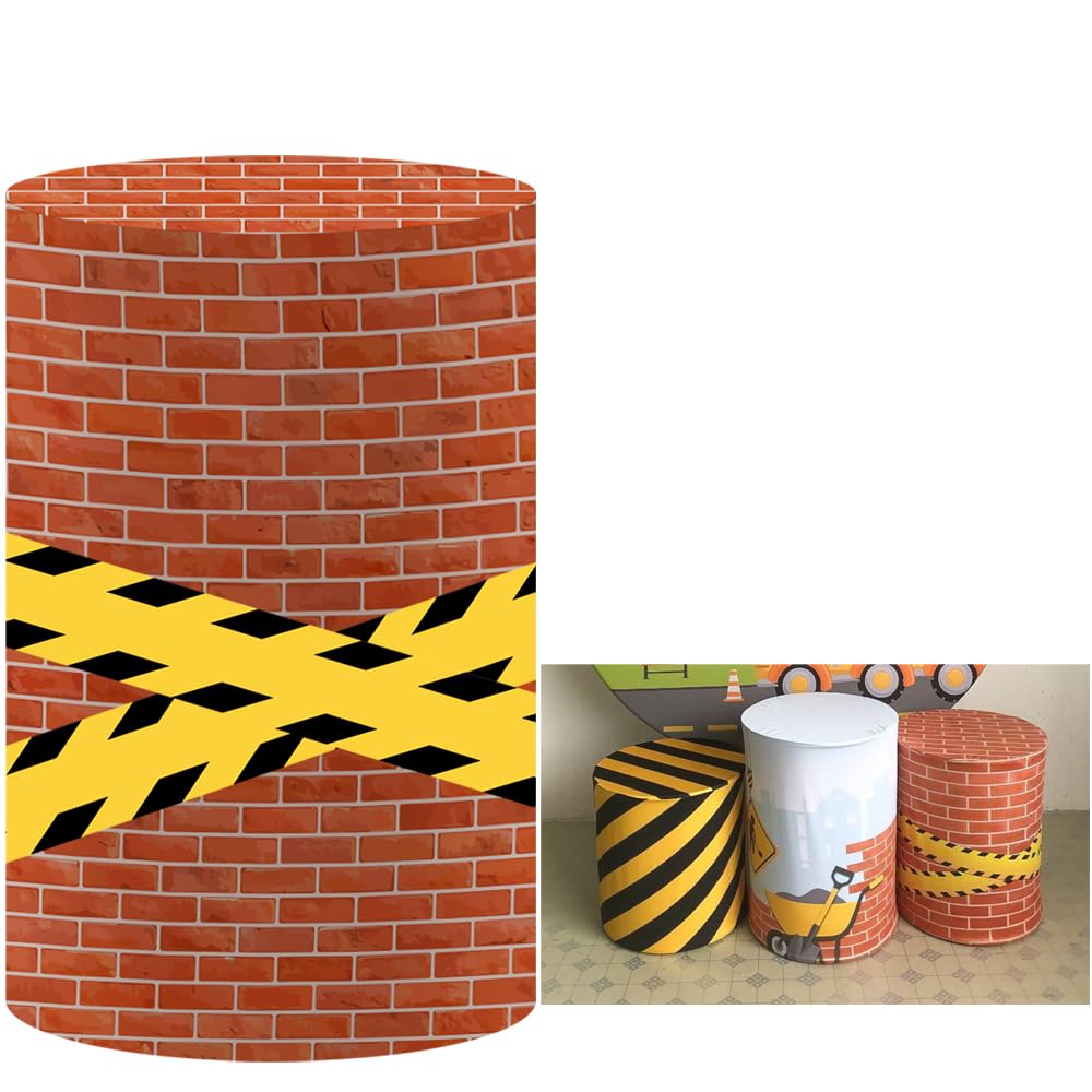 FiVan Construction Theme Pedestal Cover Plinth Decor Cloth Baby Birthday Party Prop Elastic Stretch Spandex for Metal Stands (D40cm(15.7") H90cm(35.4"),FUS-HP-2112)