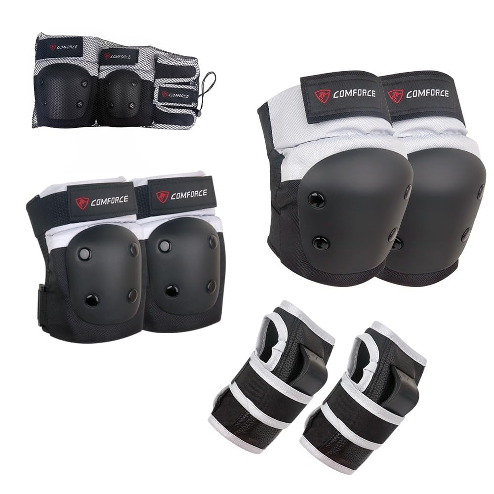 Ginocchiere per adulti, gomitiere e polsiere, 6 in 1, set di protezioni per pattinaggio a rotelle, ginocchiere, gomiti, polsi, per pattinaggio, scooter, pattinaggio, skateboard, per adulti