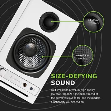 Audioengine A2 HD (HD3) White Bluetooth Desktop Speakers and DS1M Metal Stands