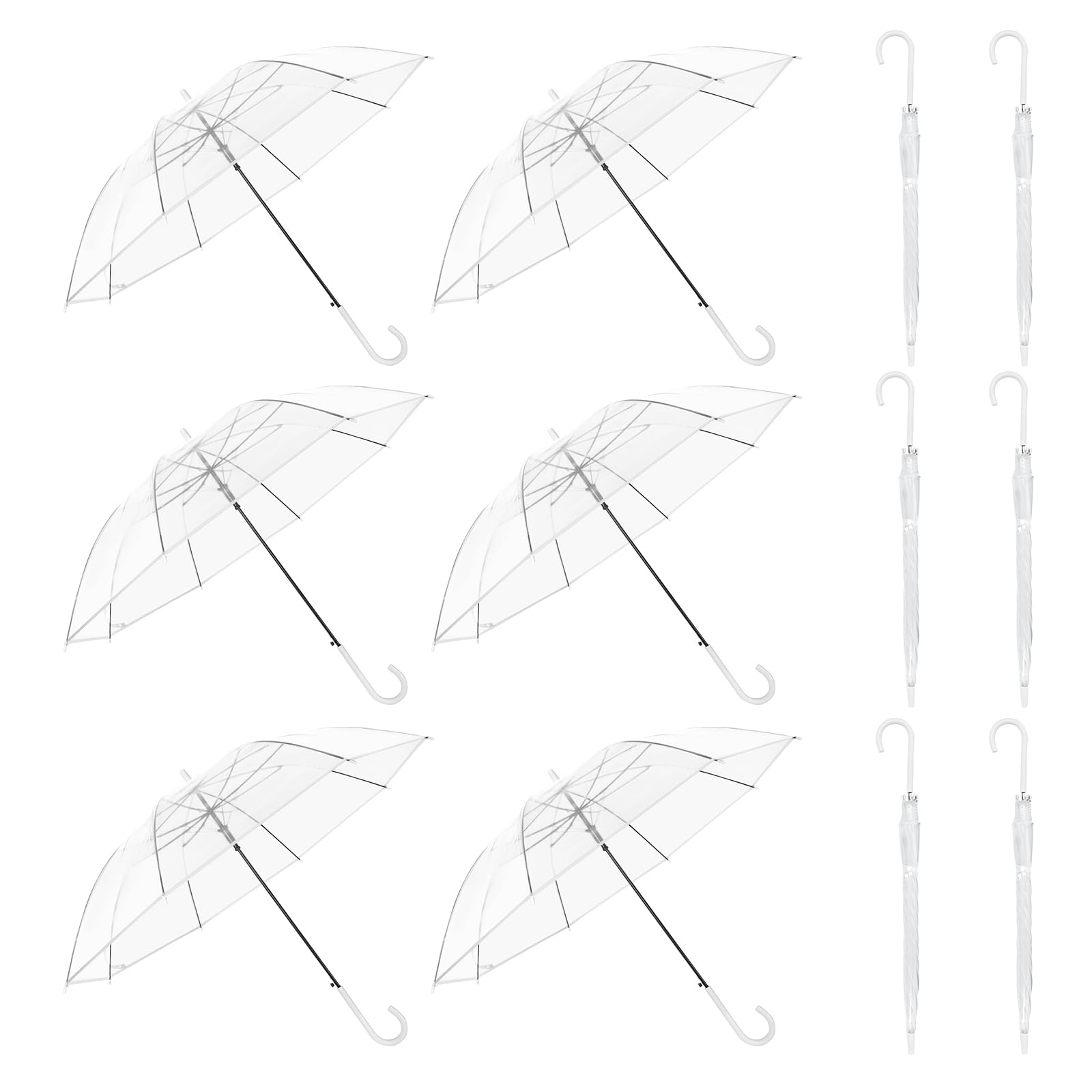 TrenovoClear Umbrella, Wedding Style Auto Open Stick Umbrella, Large Canopy J Hook Handle Transparent Umbrella Bulk for Bride Groom Photography Rain Ceremony