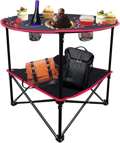 Mesa de picnic plegable al aire libre, mesa de campamento portátil de doble capa con bolsa de transporte y 4 soportes para tazas, mesa de lona
