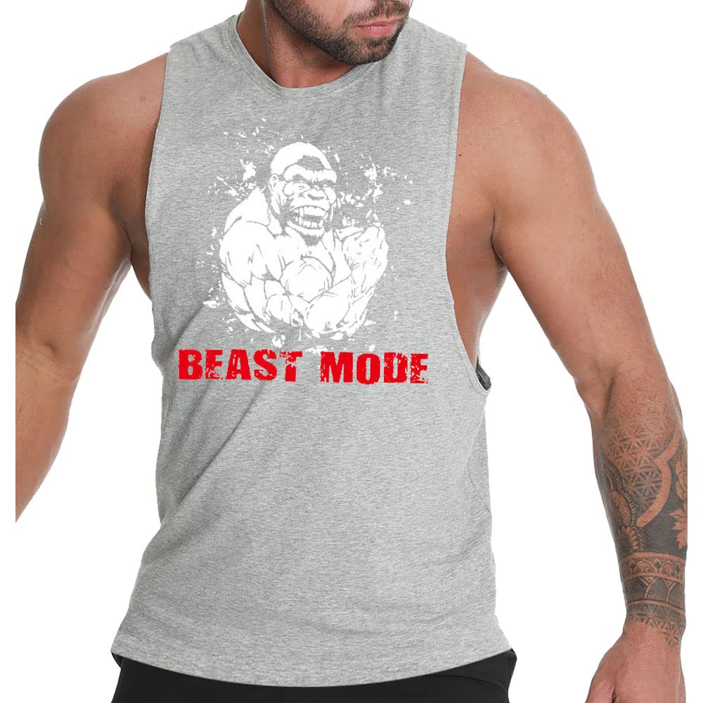 GymLeaderGymLeader Men's Gym Bodybuilding Stringer Muscle Tank Top Fitness Vest Beast Mode Workout Shirt