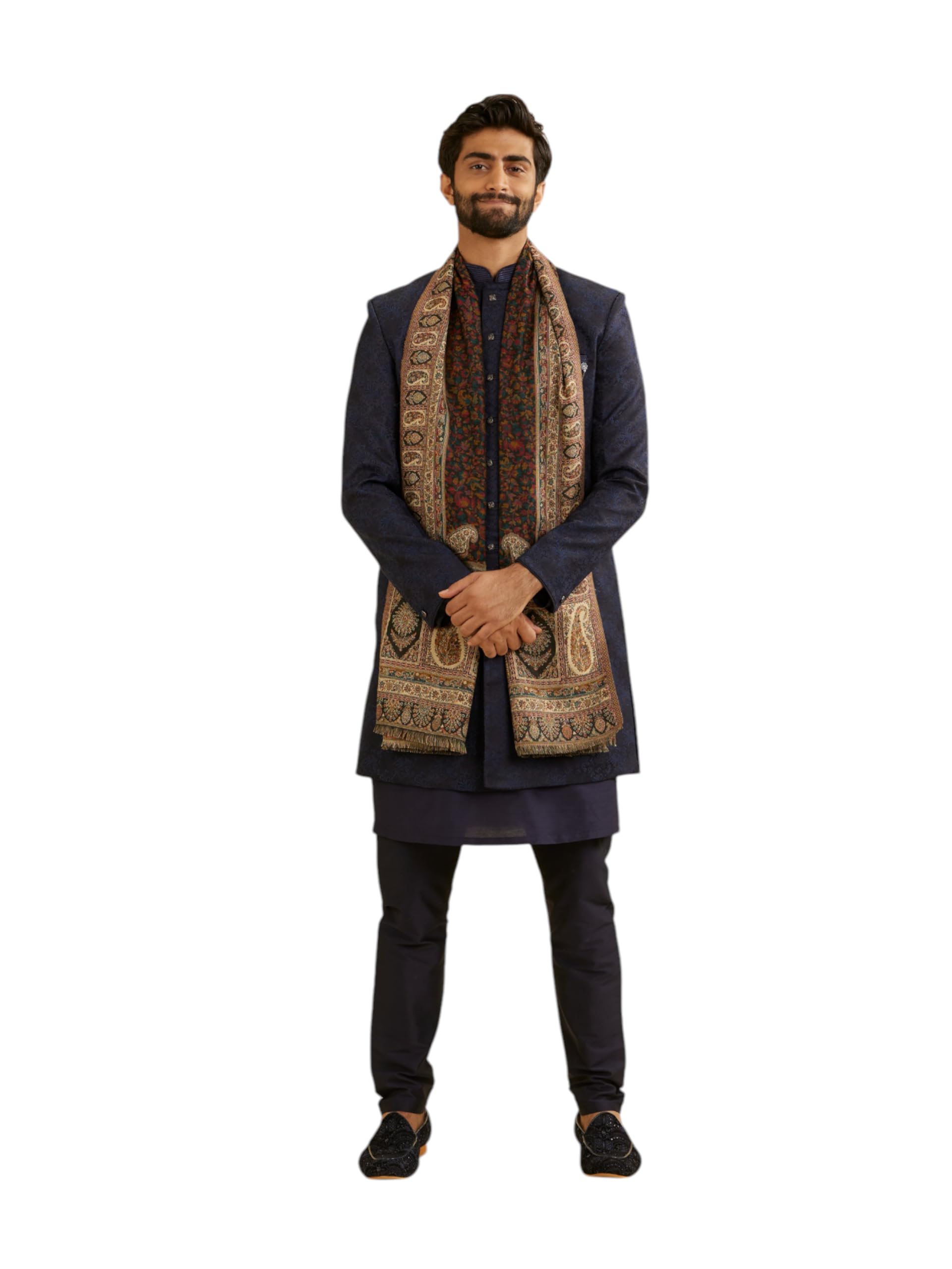 manyavar Men's Floral Jaal Patterned Shawl with Paisley-picture-22
