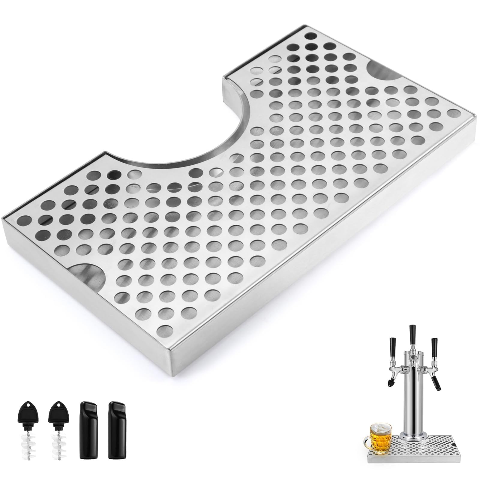 Bandeja de goteo de acero inoxidable para grifo de cerveza, bandeja de goteo de barril de cerveza con drenaje para torres de cerveza, bandeja de goteo Kegerator fácil de limpiar para el hogar, pub