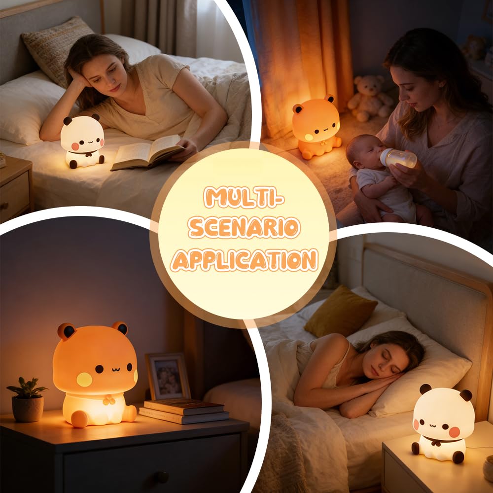 XUXLEKK Luce Notturna per Bambini, Bubu Dudu Luce Notturna Bambini, Panda Lampada, 3 Modalità di Luci, Controllo Touch e Ricarica USB, per Bambino e Neonati Deco Cameretta