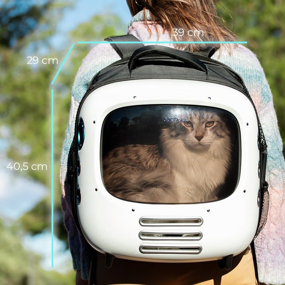 Cecotec Katzen-Transportbox Pumba 1800 Travel Fan, Belüftungssystem mit 2 Geschwindigkeiten, Innenlicht, Großer dunkler Bildschirm, Haustiere bis zu 8 kg, Ergonomisches Design, Seitentasche