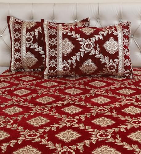 Image of Luxury Velvet Bedsheet King Size Luxury Bed Sheet 90 inch x 100 inch Ultra Soft, Cozy & Warm Bedding for Bedroom Hypoallergenic & Elegant Velvet Texture (Maroon)