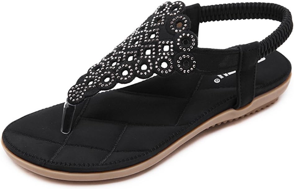 Flat Skidproof Leather Summer Flip Flops Womens Thong Sandals Black 38 7 D(M) US